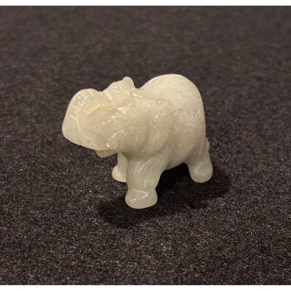Vintage Hand Carved Jade Elephant Figurine Lucky Trunk Up Green Stone Miniature
